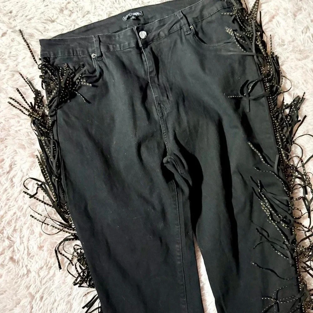 Western Studded Fringe Western Rustic Statement Jeans Womens 3X Streetwear Edgy